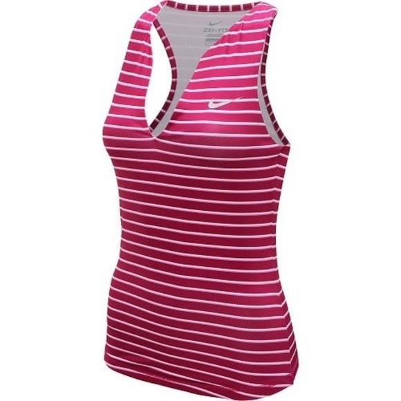 Nike Dri Fit Pink Striped V-Neck Tennis Tank - Picture 1 of 6